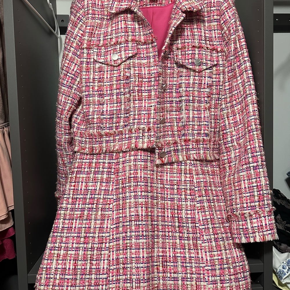 House of Harlow 1960 Pink Tweed Mini Dress and Jacket